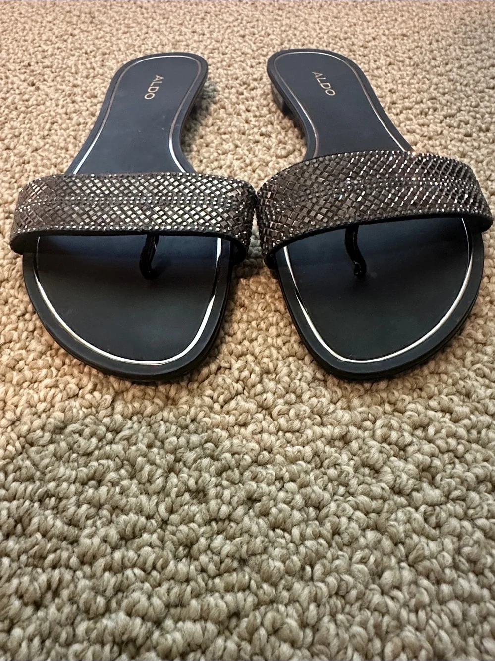 ALDO Black Metallic Embellished Slide Sandals